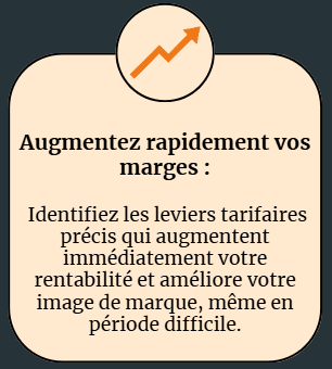 augmenter rapidement vos marges Augmentez vos marges en identifiant les leviers tarifaires pour améliorer la rentabilité.